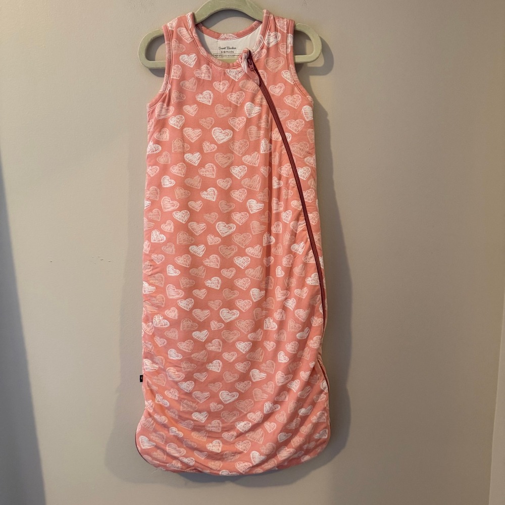 Sweet Bamboo Pink Heart Print Wearable Blanket Sleep Bag 9-18 Months Viscose